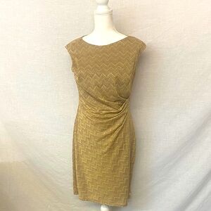 Chaps Gold Chevron Midi Dress